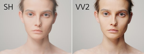 Due immagini del modello con diversi profili cromatici